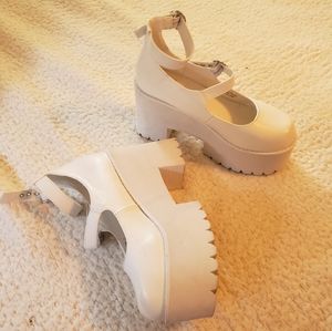 Dollskill White Chunky Mary Jane Platforms